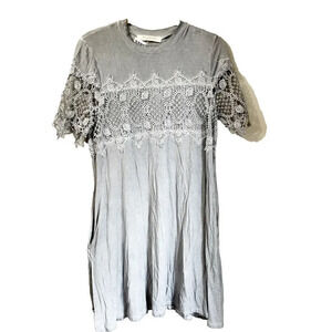 Les Soeurs Womens Gray Fit & Flare Dress Medium Lace Paisley Casual Short Sleeve